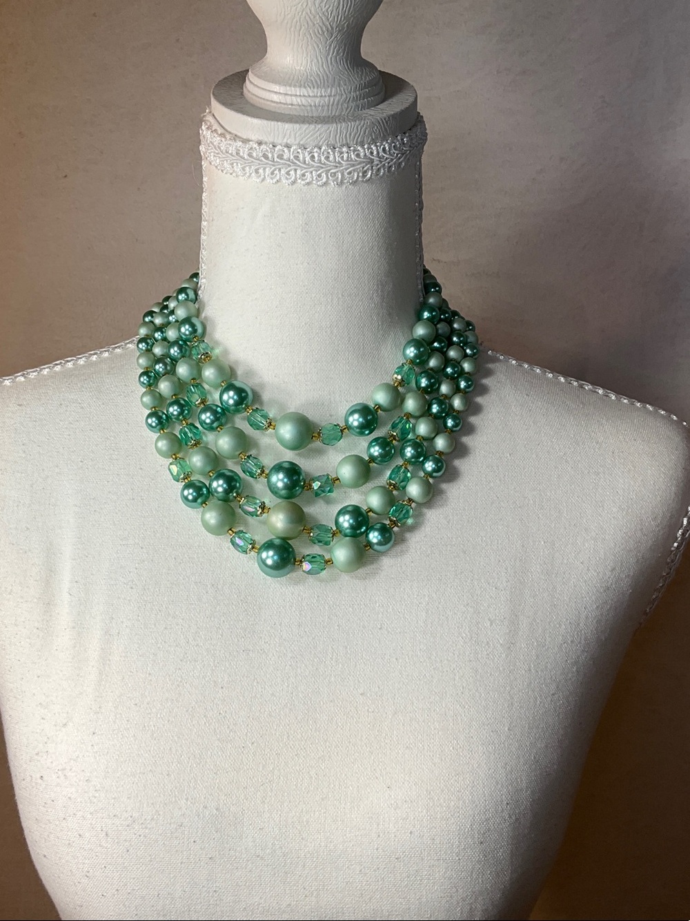 Multi-Strand Mint and Teal Necklace